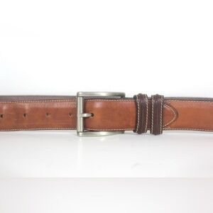 Cognac Brown Leather Belt with Square Silver Buckle Made in Canada Unisex